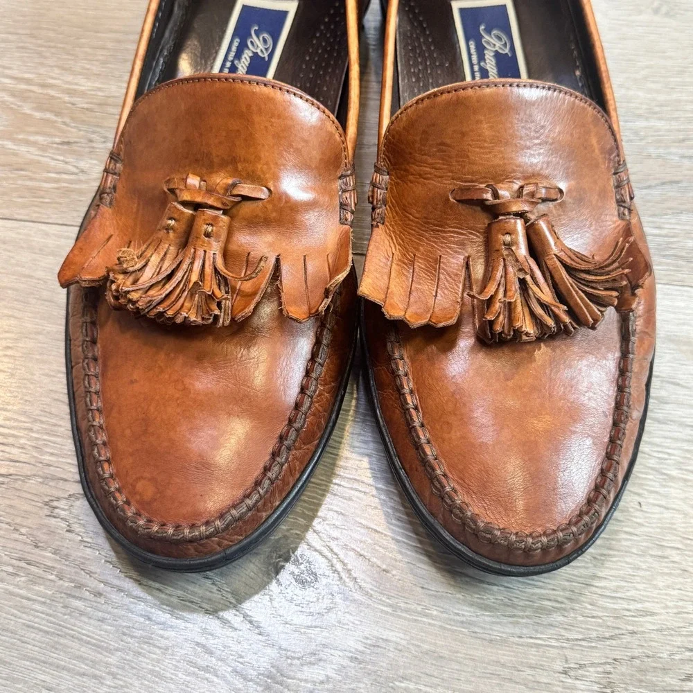 Bragano by Cole Haan Mens‎ 10.5 M Brown Tan Leather Kiltie Tassel Loafers Italy